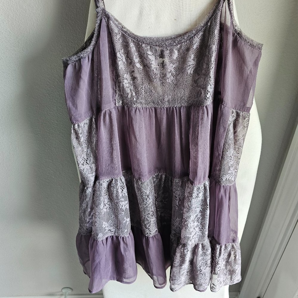 Lace Panel Tiered Camisole Tank Top - Lavender
